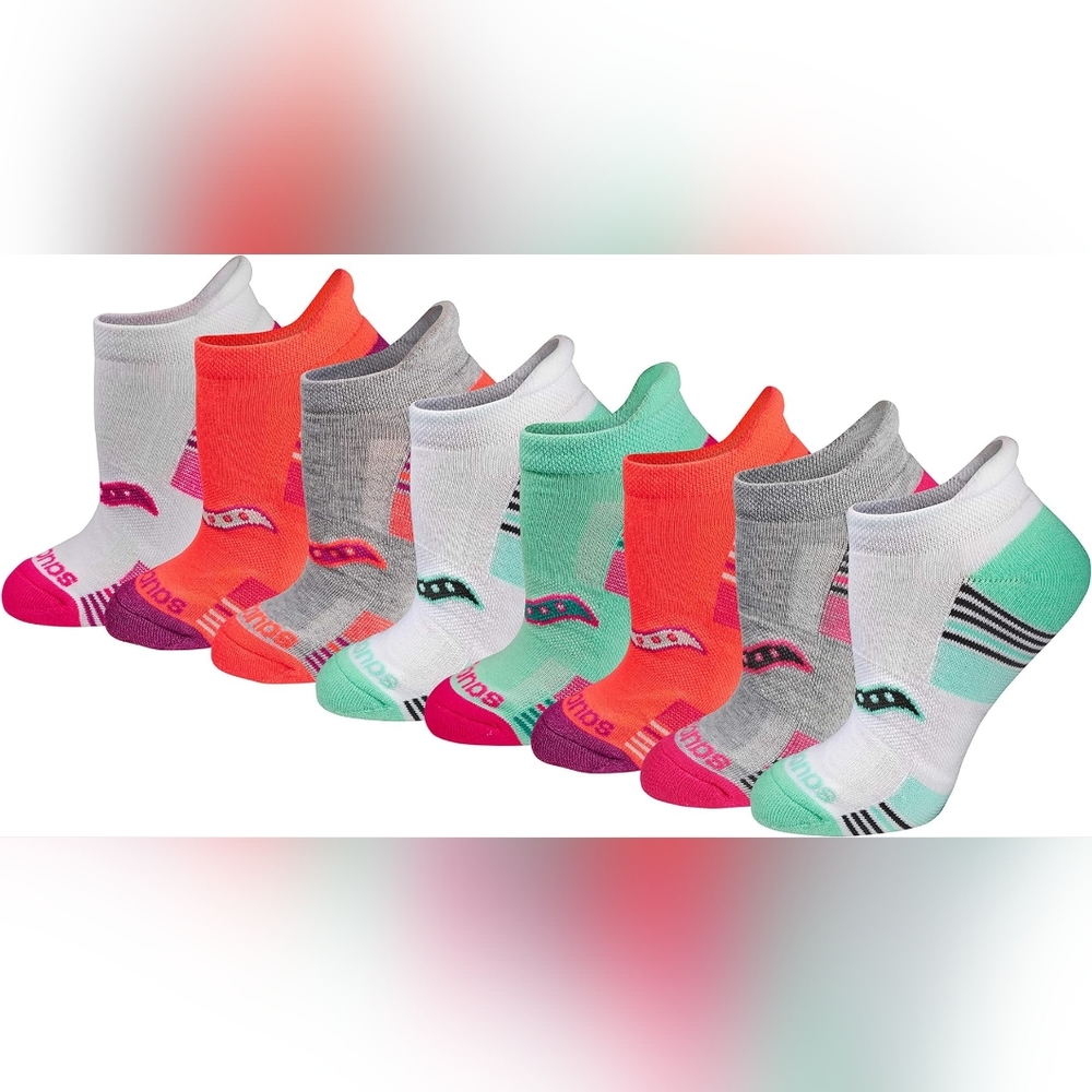 Saucony Performance No Show Socks 8 Pairs Assorted Pink White Gray Large